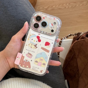 Phim Hoạt Hình Long Lanh Kitty TPU Da Chống-Dấu Vân Tay Nhựa Nhẫn Chủ Gấp Thiết Kế Trường Hợp Điện Thoại Cho 15/16/17 Không Khí Pro Max - Product Image 5