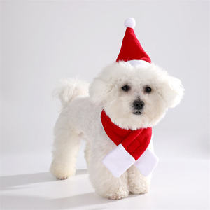 Pet Christmas Elastic Santa Hat with Scarf Collar <b>for</b> <b>Cats</b> Dogs Puppy Kitten and Small Animals - Product Image 1