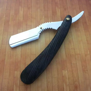 Manche en bois hommes rasoir acier inoxydable modifiable lame unique barbier pliant rasage rasoir outil avec pochette en cuir Pu noir - Product Image 3