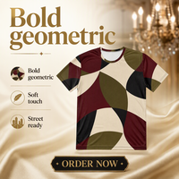 T-shirt pour homme en popeline 3D AOP 100% polyester ivoire bordeaux olive à séchage rapide respirant col rond avec motif