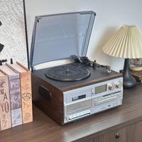 Système audio domestique personnalisé en usine, rétro, multifonction, tourne-disque vinyle, lecteur de cassettes, lecteur de CD, radio FM, haut-parleur Bluetooth, USB, SD