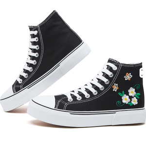 Women's High-<b>Top</b> Knit Lace-Up Shoes White and Black Casual Shoes with TPU Midsole - Product Image 3