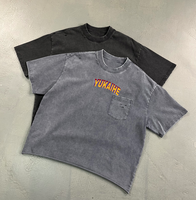 T-shirt en coton personnalisé 275G, délavé à l'acide, avec poche, coupe basse, coton de haute qualité, T-shirt oversize pour homme