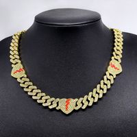 Collier chaîne cubaine Hip Hop Iced Out Cœur Brisé en alliage avec strass, 18 pouces, cadeau unisexe pour rappeur