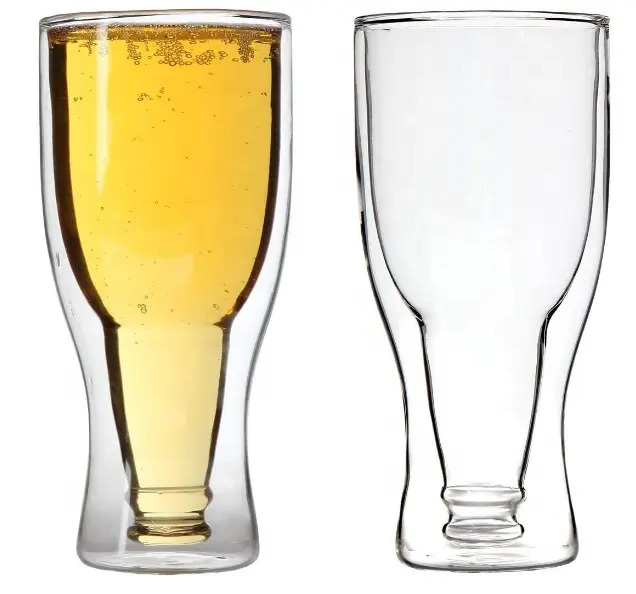 Wholesale Handmade 350ml Double Wall Glass Pint Beer Cups Tea Coffee Beer Mug