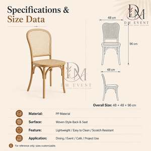 Chaise de salle à manger en PP imitation cannage à grain de bois naturel pour mariages, banquets et événements hôteliers, sièges commerciaux en gros - Product Image 3