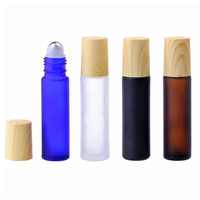 Flacon à bille d'huile essentielle en verre de 10 ml avec bouchon en bois grainé, couleurs arc-en-ciel givrées, flacon rond personnalisé pour parfum à bille