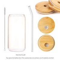 Verres à bière en forme de boîte de 16oz en borosilicate soufflé à la main avec couvercle en bambou et paille de verre pour brosse à paille de jus de thé en cadeau
