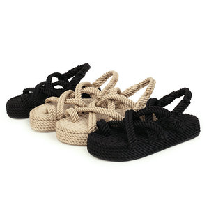 Sandales plates tendance pour femmes, style féerique, à brides croisées, <span class=keywords><strong>espadrilles</strong></span> romaines, vente chaude, sandales décontractées de plage - Product Image 1
