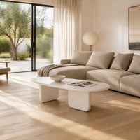 Table basse ovale laquée mate style crème, moderne et minimaliste, en forme de pilule, en MDF, avec plateau central pour salon