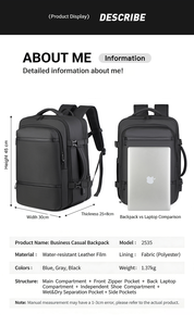 In Stock Customizable Large Capacity MenBusiness <strong>Smart</strong> Expandable Waterproof Bagpack Travel Back Pack Laptop <strong>Bag</strong> Backpacks - Product Image 4