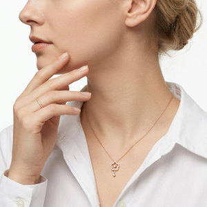 Collier populaire en gros, fait main, brillant, avec fleur, en or rose massif 18 carats, pendentif fleur en diamant naturel véritable - Product Image 4
