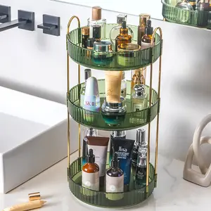 Organizador de maquillaje giratorio de 360 grados, estante de tocador de baño, caja de almacenamiento de cosméticos para encimera