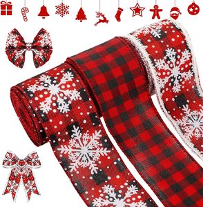 Ruban décoratif de Noël rayé en polyester 100% avec impression dorée, rouge, blanc et bleu, pour la fabrication de nœuds et de couronnes - Product Image 1