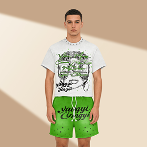 Conjunto de dos piezas de diseñador, personalizado, de algodón grueso con lavado ácido, estilo oversize, con hombros caídos, vintage, de corte cuadrado y camisetas gráficas. - Product Image 2