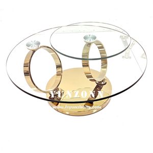 Moderno <span class=keywords><strong>tavolino</strong></span> multifunzionale con doppio vetro temperato superiore rotante Design rotondo soggiorno sala da pranzo cucina camera da letto - Product Image 3