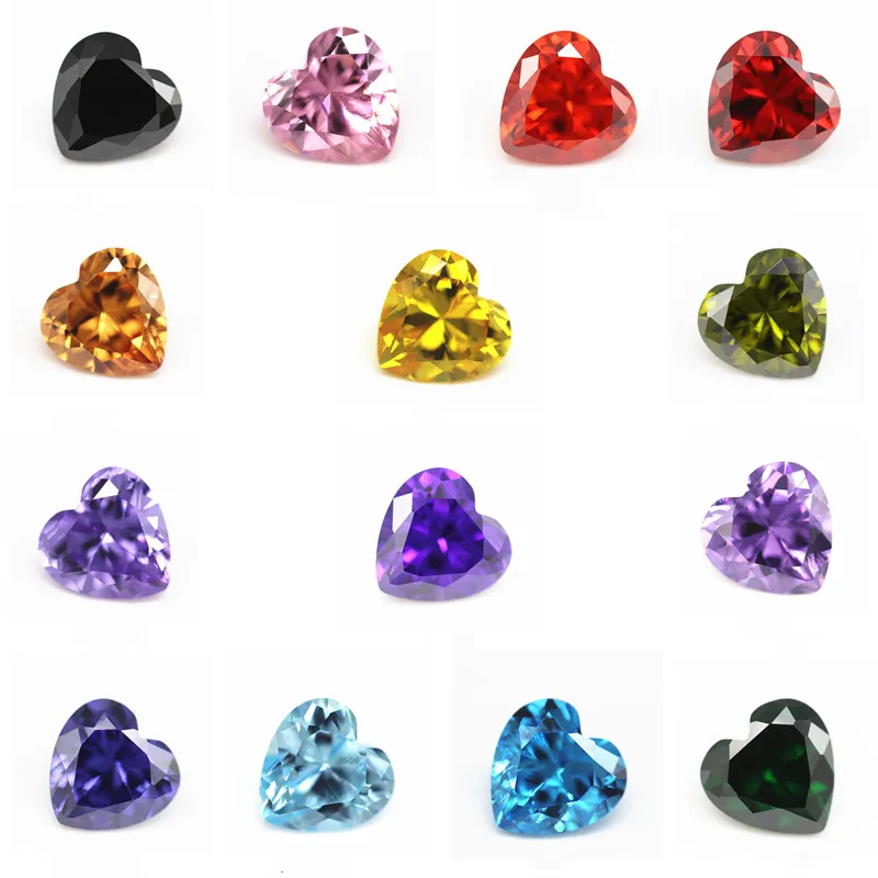 Cubiques en zircone, pierres à facettes naturelles en forme de cœur, coupe blanche et de plusieurs couleurs, 3x3mm, 12x12mm, vente en gros, pièces