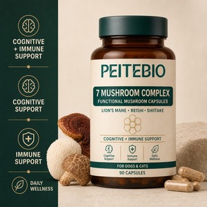 PEITEBIO Complexe <span class=keywords><strong>de</strong></span> 7 Champignons en Capsules pour Chiens et Chats <span class=keywords><strong>avec</strong></span> Crinière <span class=keywords><strong>de</strong></span> <span class=keywords><strong>Lion</strong></span>, Reishi et Shiitake – Soutien Cognitif et Immunitaire – 90 Capsules - Product Image 2