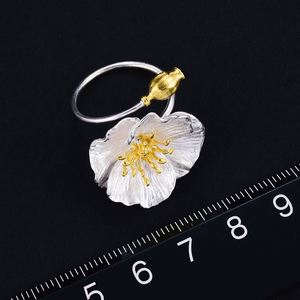 Lotus Fun Real 925 Anillo ajustable de plata esterlina Diseñador hecho a mano Joyería fina Anillos de flores de amapolas florecientes para mujeres Bijoux - Product Image 3