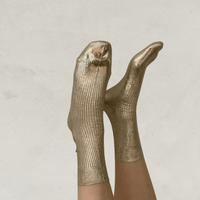 Chaussettes élégantes de luxe en soie métallisée côtelée pour femmes, chaussettes brillantes à paillettes mi-mollet