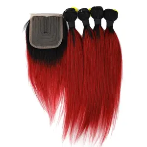 Melhor qualidade fabricante de cabelo humano osso extensões retas do cabelo humano dobro pacotes desenhados com fechamento do laço definir a cor do cabelo