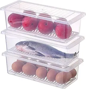DS1802プラスチック製スタッカブルボックス冷凍庫収納容器トレイ冷蔵庫食品容器、取り外し可能な排水プレートと蓋付き