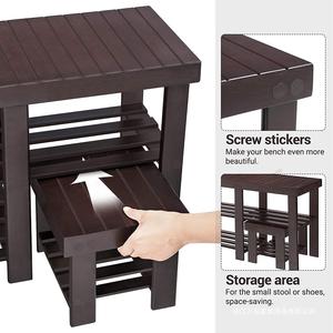 <b>Bamboo</b> 3 Tier Shoe Rack With <b>Stool</b> Contemporary Design Heavy Duty Storage Bench For Living Room Furniture - Product Image 4