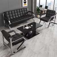 Vente en gros directe de meubles de réception de bureau de taille personnalisée salon de bureau 3 ensembles de canapé en cuir noir