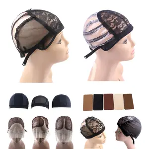 Сетчатые кепки для париков, черные кружевные кепки для париков с регулируемыми ремешками