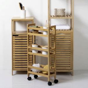 3 Tier Bamboo Kitchen & Bathroom Wheeled Trolley Island Utility Cart Removable Wood Shelves Multi-functional Food Storage Rack - Product Image 2