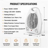 Radiateur électrique de bureau portable 2000W, chaud/froid/brûlant, à commande mécanique, chauffage rapide, protection anti-renversement et anti-surchauffe