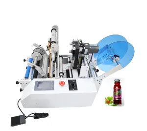 YETO Factory price semi automatic double side round bottle tin can sticker labeling machine with date coding printer