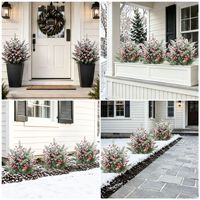 Tiang Hias Taman Natal 61cm Pinus Buatan Berlapis Salju Buah Berry Merah Dekorasi Halaman Rumput Ornamen Luar Ruangan Liburan Grosir Pabrik