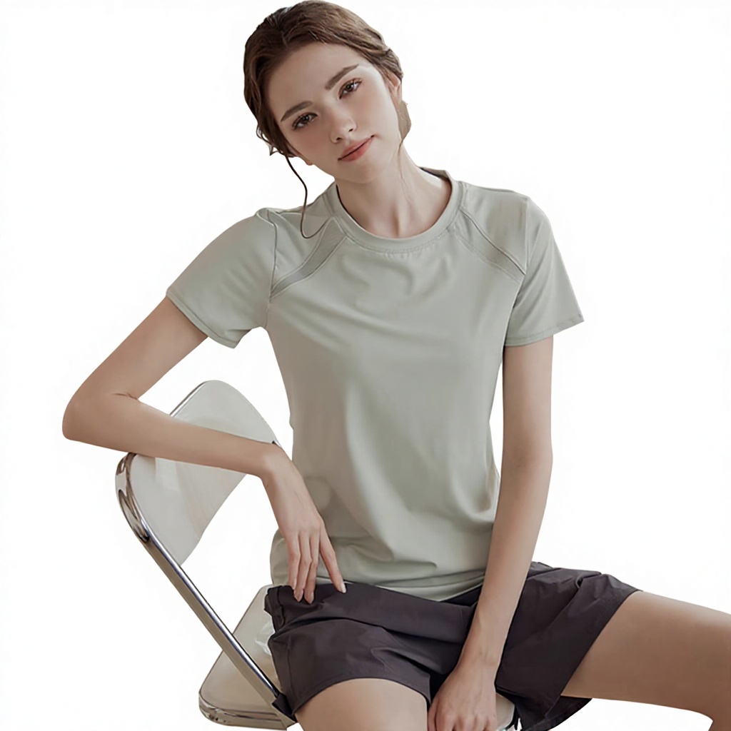Mesh-spliced Spandex/Polyester Solid Yoga Wear Women's Summer Quick-dry Simple Sports Top Short-sleeve Slim-fit Running Training