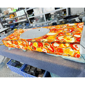 Encimera de <span class=keywords><strong>Baño</strong></span> de Piedra de Ágata <span class=keywords><strong>Calcedonia</strong></span> Roja Natural con Diseño Iluminado - Product Image 2
