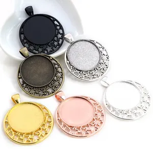 25mm Inner Size Antique Silver Gold Black Plated Pierced Stars Cabochon Base Setting Charms Pendant Blank Bezel Trays
