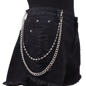 Men's Double Layer Pants <b>Chain</b> Tibetan Silver <b>Cross</b> Design Casual Hip Hop Waist <b>Chain</b> Accessory - Product Image 2