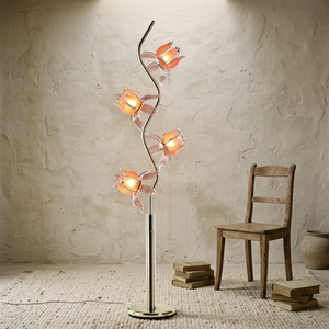 Luxury Accent Standing <b>Lamp</b> 4 Pink Acrylic Lotus Shades Golden S Pole Decor <b>Floor</b> Light for Gallery & Exhibition Space - Product Image 1