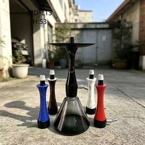 Modern Marble Finish <b>Hookah</b> Set Glass Base Black Dome Portable Water <b>Pipe</b> for Lounge and Home Use - Product Image 3