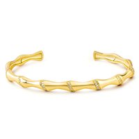 Bracelet jonc ouvert en laiton plaqué or 14K, motif bambou, serti clos, minimaliste, écologique et tendance pour homme