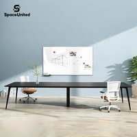 Tableau blanc mural magnétique en verre avec cadre en aluminium moderne SpaceUnited pour bureau