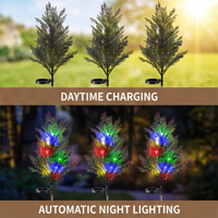 Lampe solaire IP65 en forme de bâton de conifère artificiel avec faisceau blanc chaud à 360° et contrôle par capteur de lumière pour jardin
