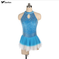 Vêtements de danse pour filles Costume de ballet bleu Compétition Performance Wear Femmes Gymnastique rythmique Justaucorps Robe de patinage artistique