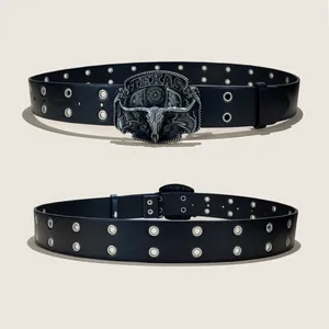 Cinturón Vaquero del Viejo Oeste de Texas con Hebilla de Toro de Cobre, Estilo Americano Texano, Cinturón Retro de Moda para Hombre y <span class=keywords><strong>Mujer</strong></span> - Product Image 5