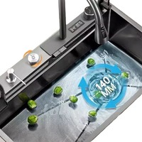 Offre Spéciale intelligent évier de cuisine cascade robinet lave-vaisselle affichage numérique multifonction en acier inoxydable évier simple bol lavabo