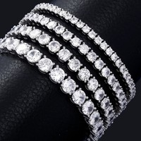 Bracelet unisexe en acier inoxydable avec zircon, design géométrique Hip-Hop, serti griffe, inaltérable, idéal pour la douche, cadeau
