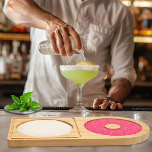 Bandeja de madera para condimentos de cócteles, contenedor de especias de bambú y madera, bandeja de almacenamiento con borde para sal, taza de sal para barman, recipiente para azúcar - Product Image 1