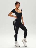 Nouvelle combinaison de yoga sans couture pour femme, col en U, manches courtes, taille haute, amincissante, dos évidé, pour l'été et le fitness