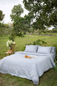 Tissu en coton lavé style Sky Gingham, couleur bleu ciel, taille personnalisée, matériau de qualité supérieure, doux et lisse, pour toutes les saisons - Product Image 6