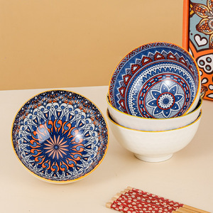 Moroccan Bohemian Style Ceramic Round Bowl Porcelain Oval Plate Platos Tableware Dinner Dish Dinnerware <b>Set</b> - Product Image 3
